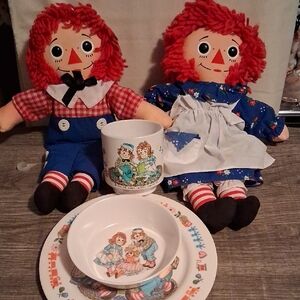 Raggedy Ann and Andy Doll Set with Dishware